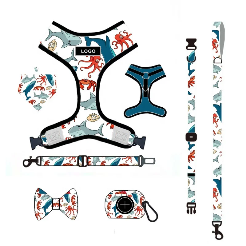 Sublimation Dog Harness Custom Logo & Design Dog Accessories Adjustable Padded Mesh Harness Collar Lead