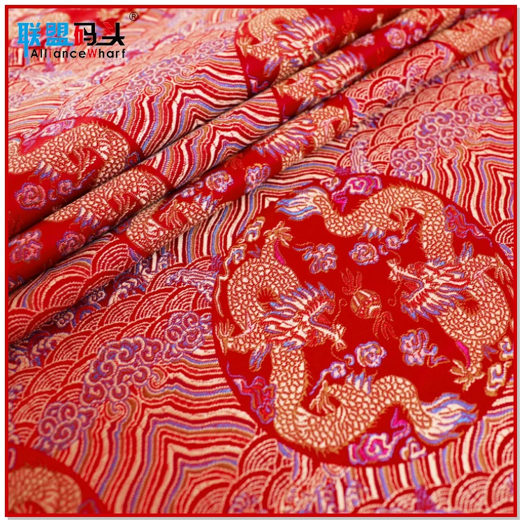 Printed 50% Nylon Polyester Cheap Price Jacquard Satin Chinese Fabric Brocade Gold Dragon Tibetan Brocade Fabric For Clothing