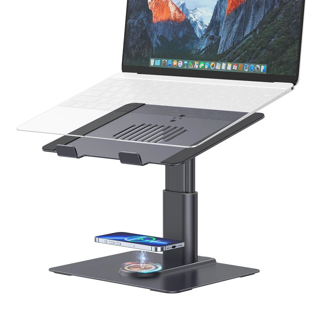 2024 Newest 15W Qi Wireless Charger Aluminum Alloy Height Adjustable Notebook Laptop Stand Holder For Earphone Phone