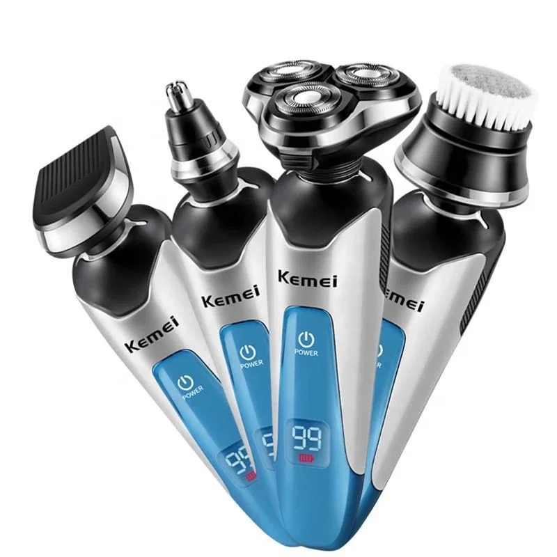Kemei KM-5390 Rechargeable Cordless Shaver For Men With LCD 3 Blade Rotating Beard Razor Face Washer And Nose Hair Trimmer