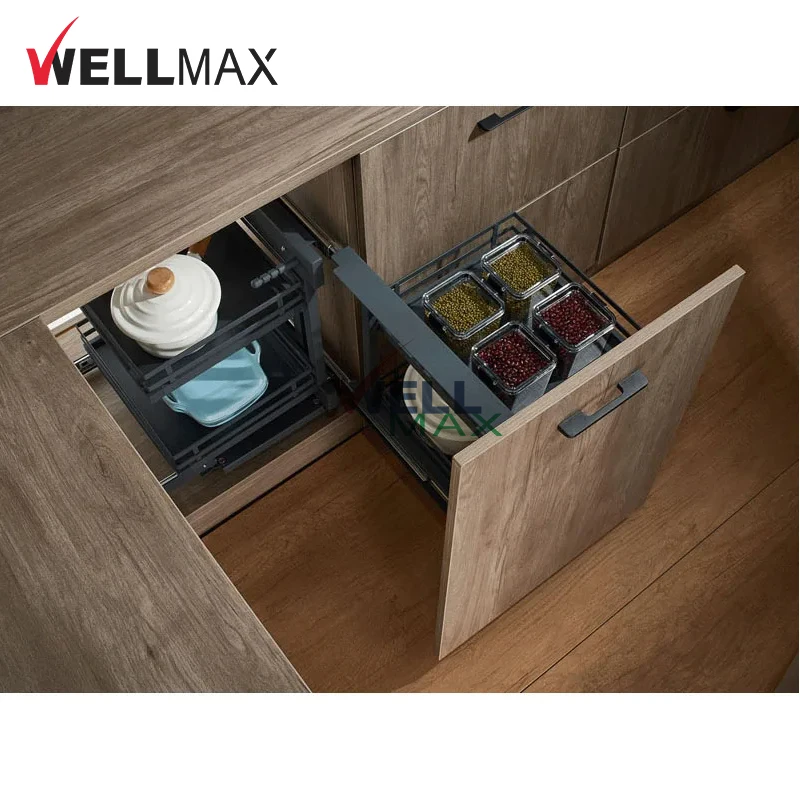 Производитель WELLMAX двухуровневый кухонный шкаф угловой волшебный выдвижной корзина органайзер для жалюзи