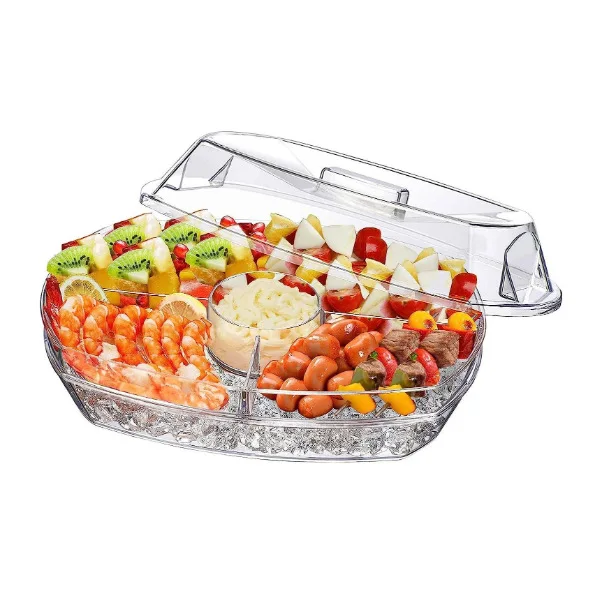 Serving Tray on Ice Chilled Serving Tray That Keep Food Cold Kitchen Chilled Food Bowl Apetizers-On-Ice with Lids
