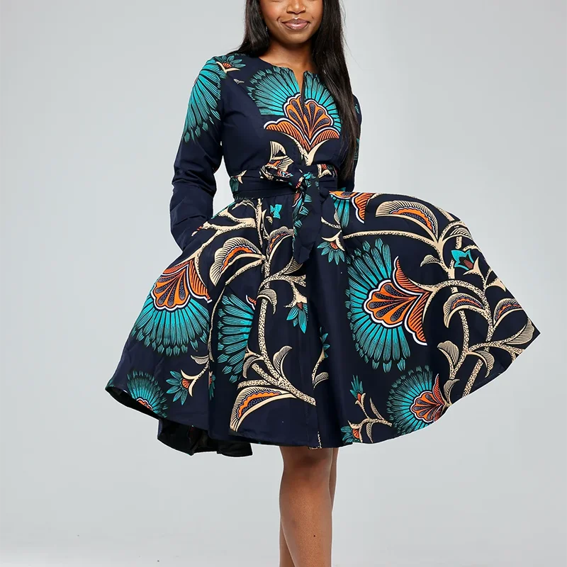 Custom Mix African Wax Fabric Dress Zip Close Lining Women Dress Clothes in African Style