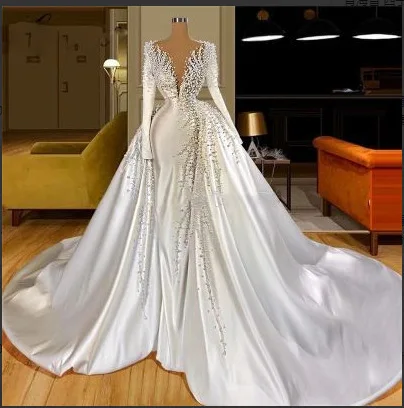 AL1644 custom rhinestones wedding dresses robe de mariagecivil pearl beaded sexy elegant beautiful mermaid wedding dress