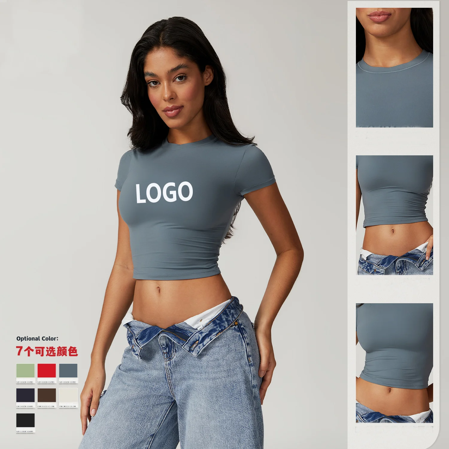 Sexy Casual Wear fitness Slim Fit Round Neck Cropped T-Shirt Custom Logo Sport Baby Tee Y2k Blank Crop Top T Shirt Women