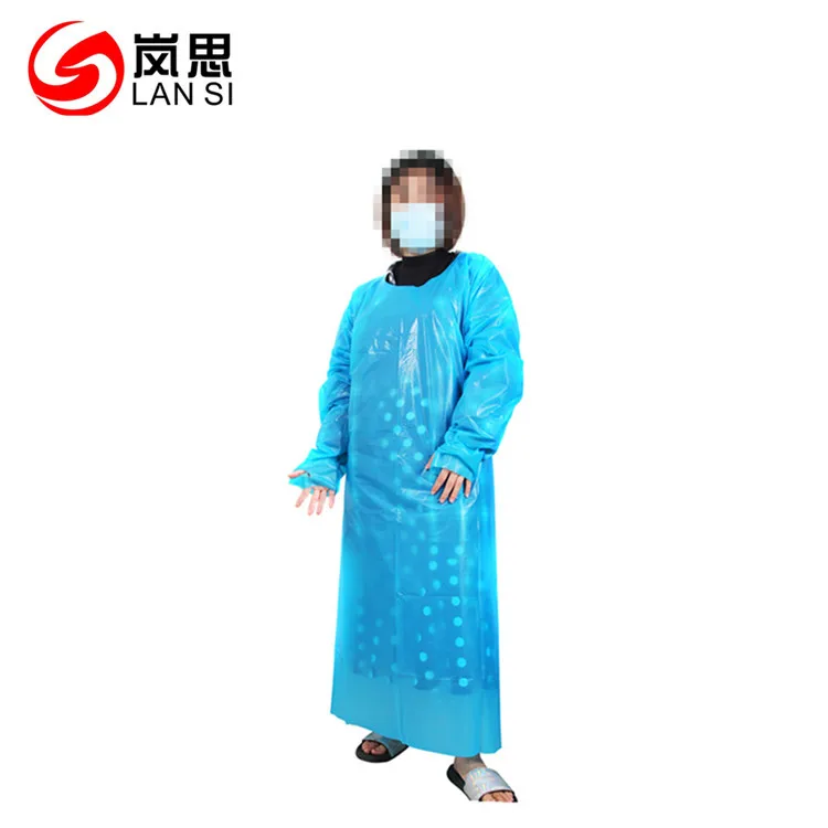 
Disposable Plastic Waterproof Blue Aprons with Long Sleeve 