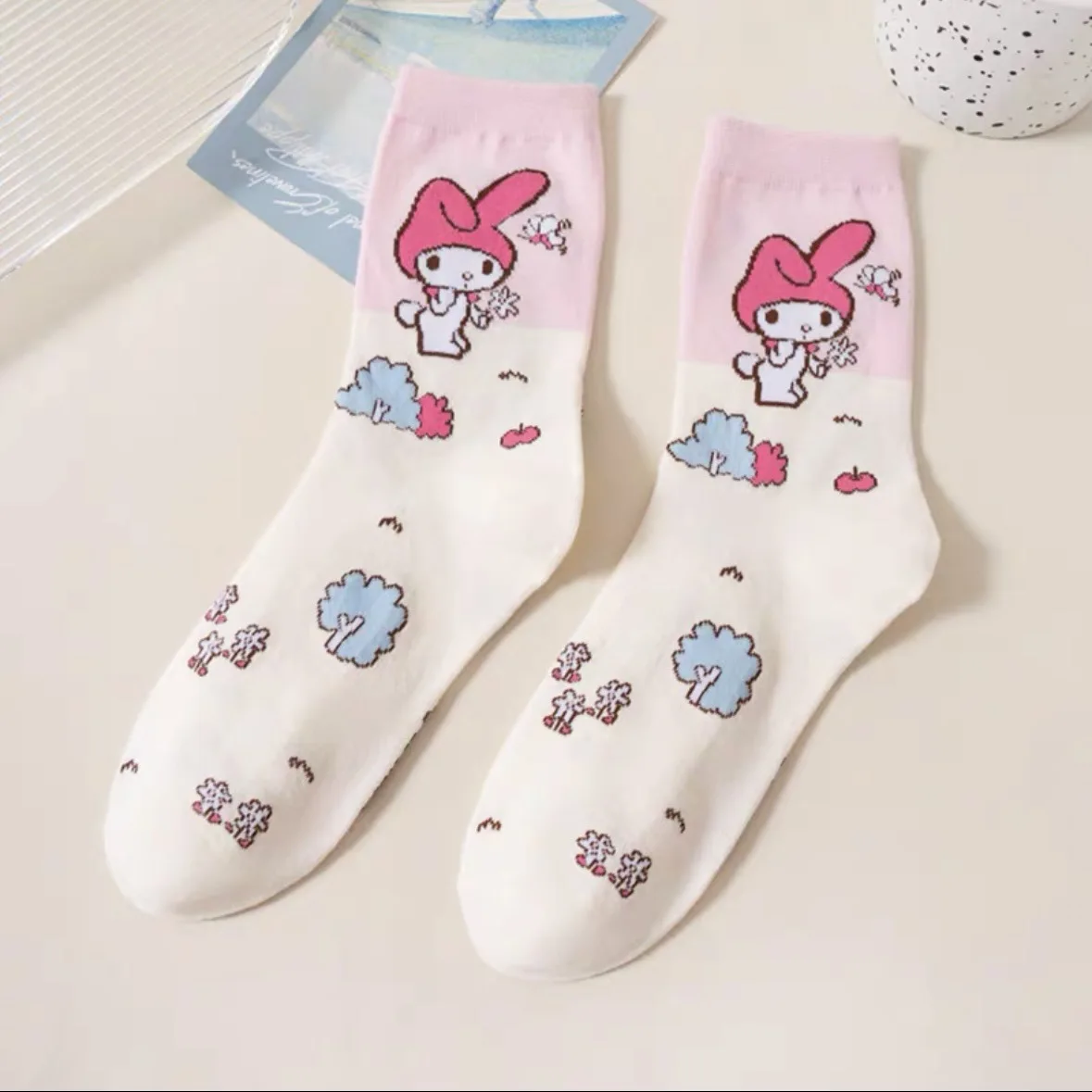 Носки для девочек Kuromi Melody Pompurin Мультяшные хлопковые мягкие впитывающие пот дышащие носки