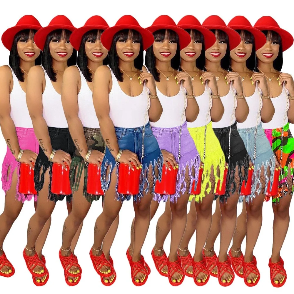 Wholesale 2022 Summer Women Denim Shorts Jeans Tassel Skinny Shorts High Waist Denim Casual Short Trousers