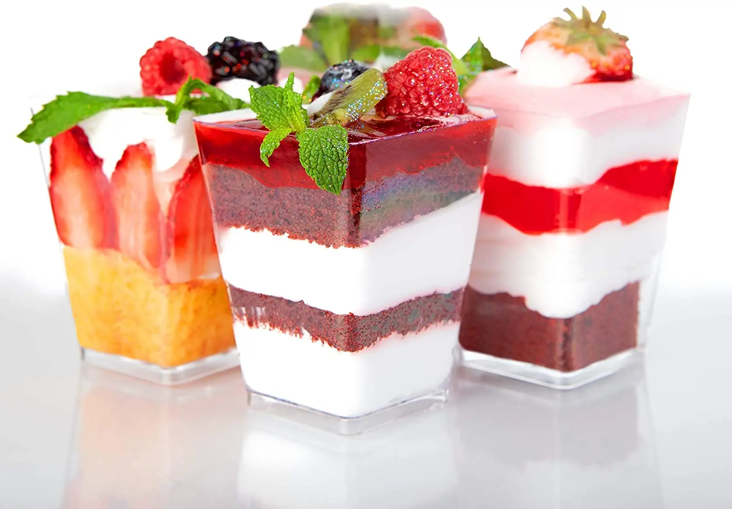 5oz Clear Tumbler Plastic Parfait Cups, Tasting Appetizer Bowls, Tall Square Shooters Shot Glasses