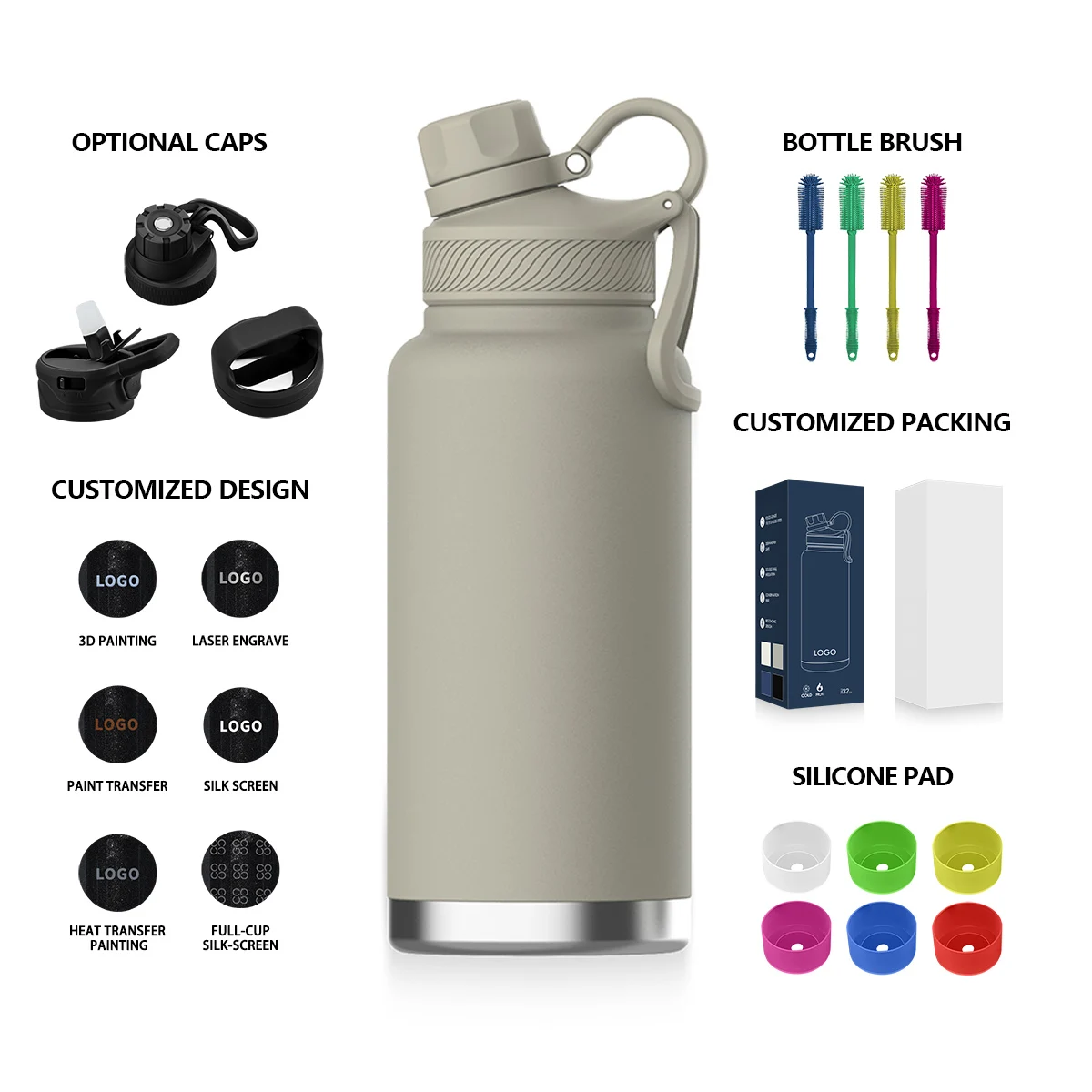 Vacuum Flask Double Walled Insulated Drinks Bottle Thermal Travel Stainless Steel Water Bottle Custom logo