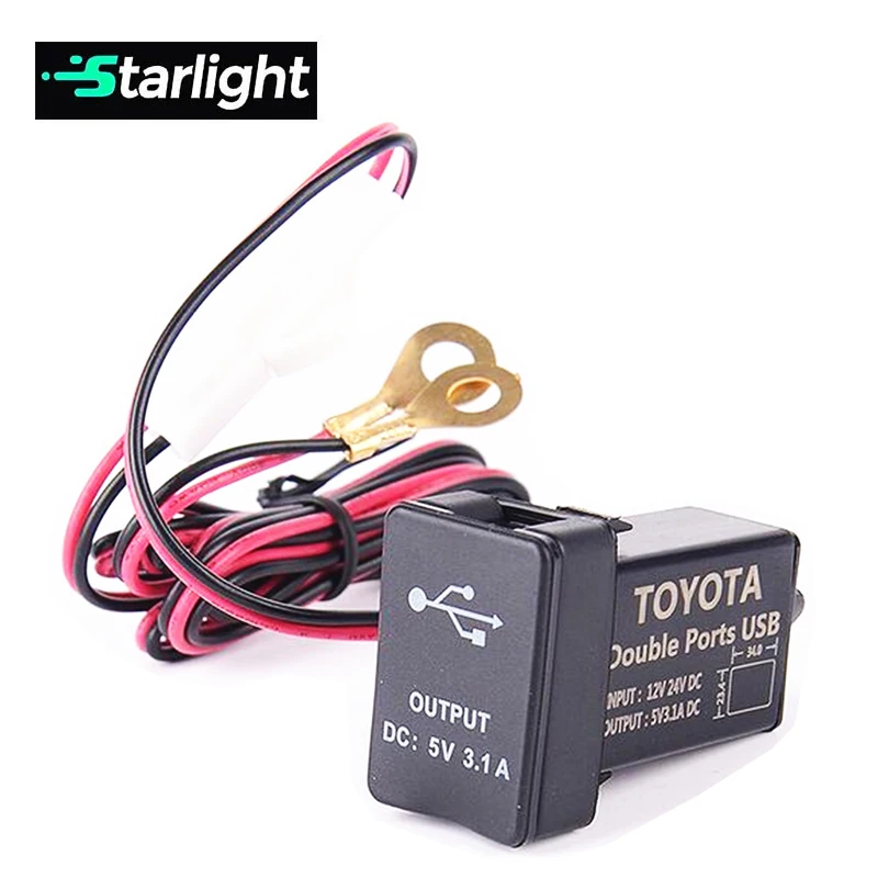 Single Waterproof Cover With Protective Function Prado Dual USB Charger 12V 24V Input 5V 3.1A Output Car Charger Socket