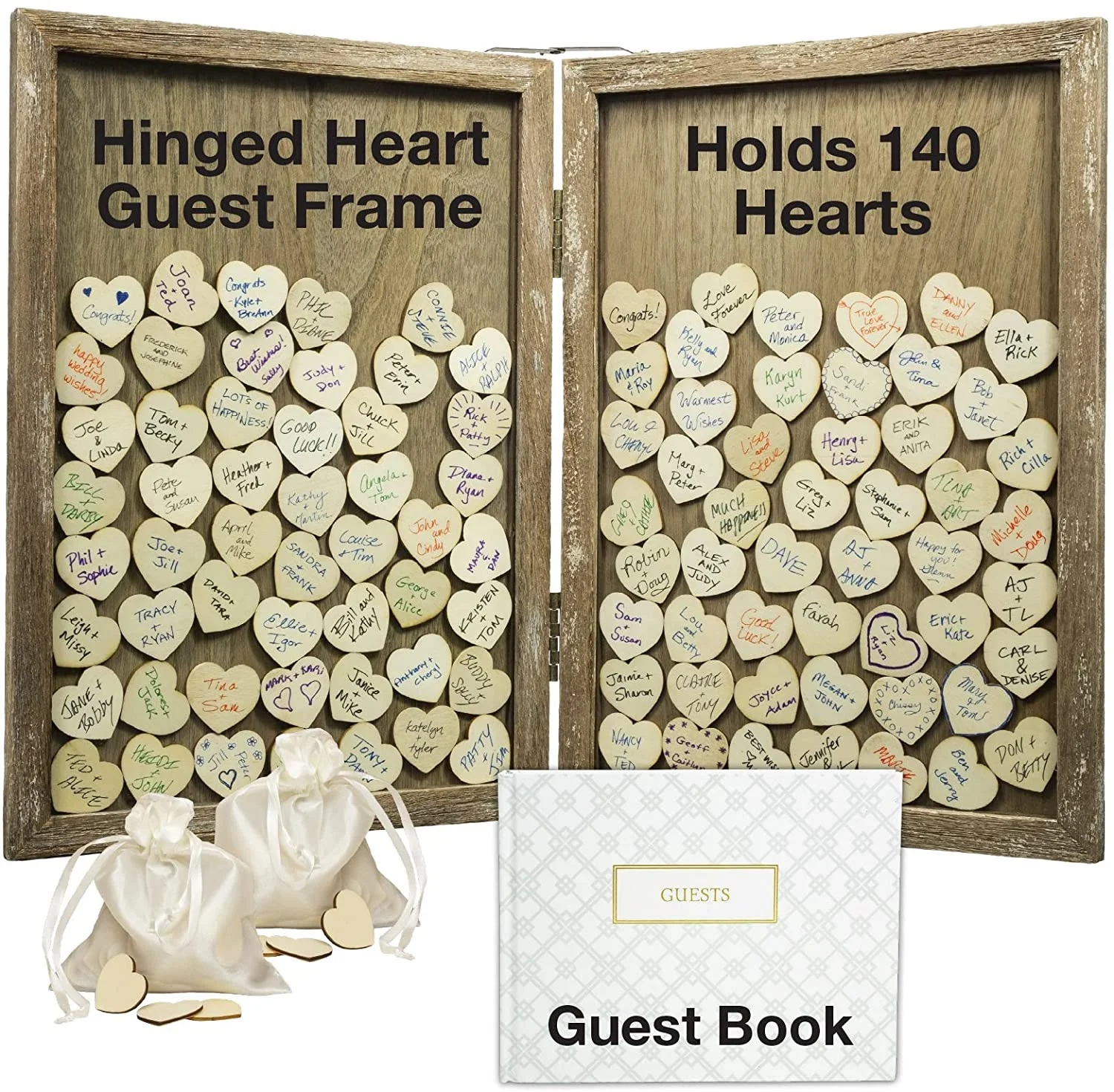 H-113  Wedding Wooden Hearts Alternative Guest Book with Box For Baby Shower, Bridal Shower and Birthday
