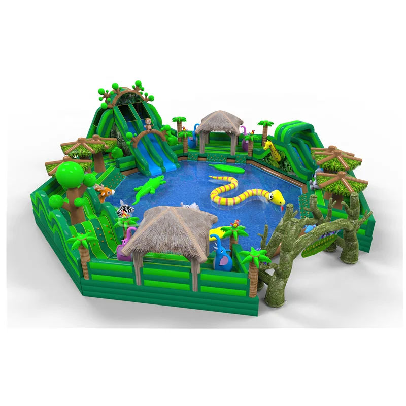 Outdoor PVC Amazon Jungle inflatable water pool park for kids and adult On Sale
