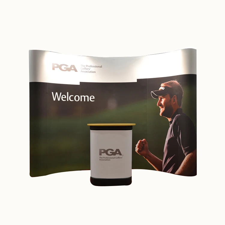 Custom portable tention foldable event promotion curved straight fabric trade show backdrop banner wall pop up display stand