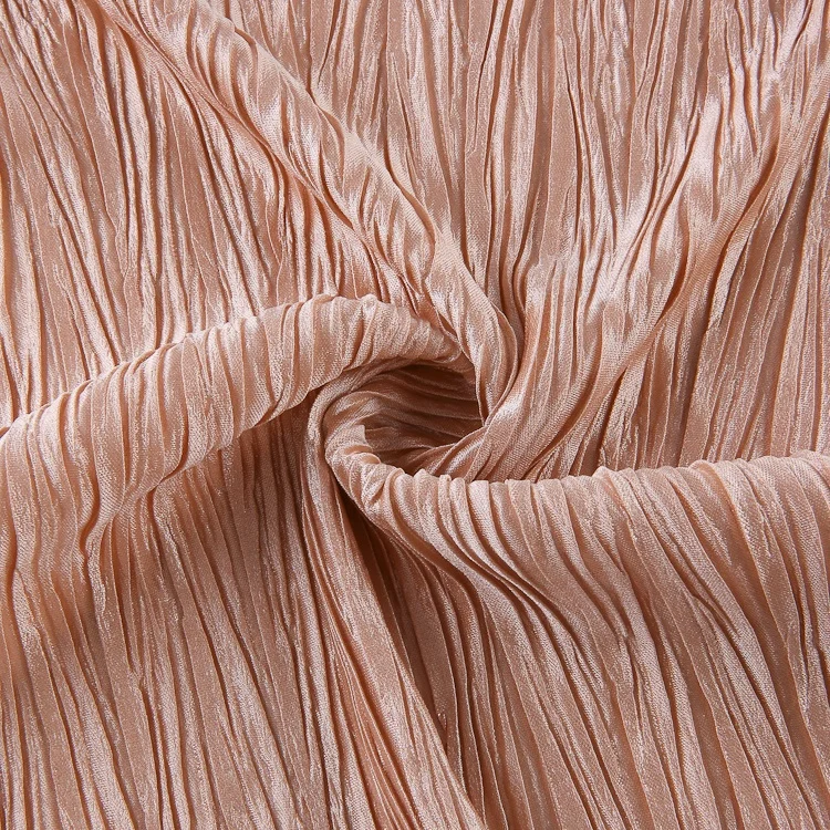 2024 New arrivals knitted lightweight 100% polyester wrinkle folded crinkle pleated fabrics for skirt dresses