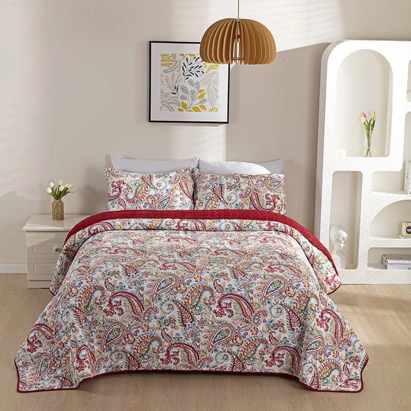 American style plant flower plant leaf wedding embroid 3d printed Patterns Quilted Bedspreads Set