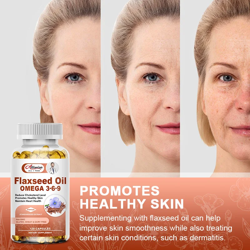 Alliwise OEM 60pcs Flaxseed Oil Softgel Capsules Omega 3 6 9 Fish Oil with Linolenic Aicd Oleic Acid Dietary Supplement