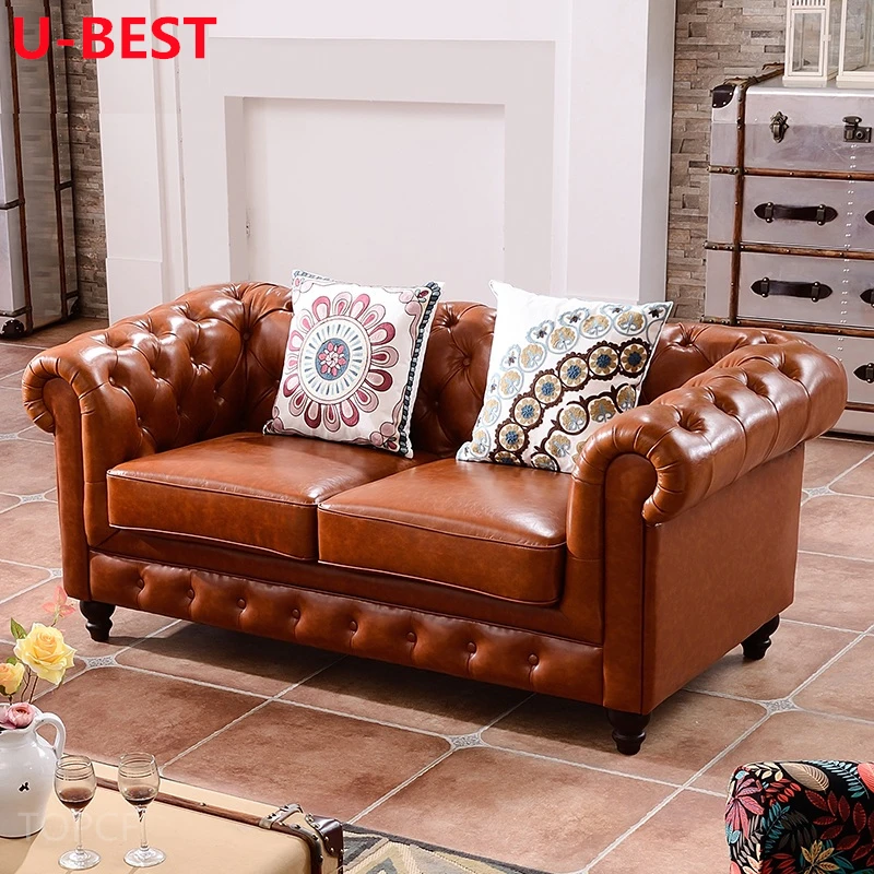 U-BEST Luxury Modular Modern Design Vintage Style Chesterfield Leather Lounge Sectional Sofa Set Furniture Living Room Sofas