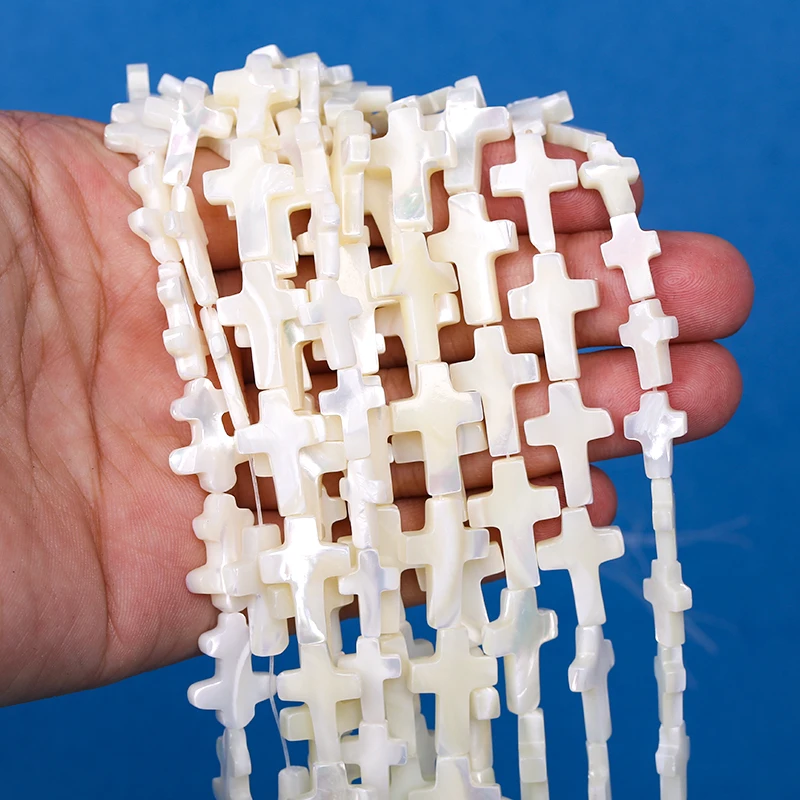 Wholesale natural cross shell 8*10mm white perforated shell beads for jewelry clothing decoration