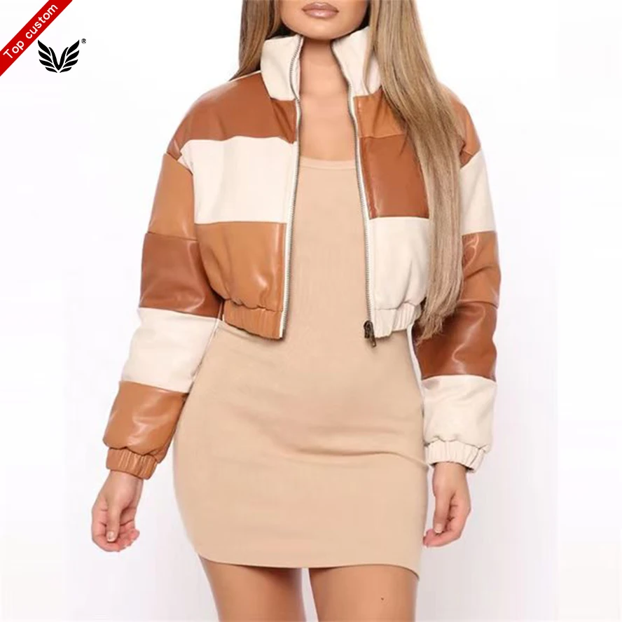 Custom Jacket Fashion Waterproof Zip Top Long Sleeve Color Block Short Jacket for women