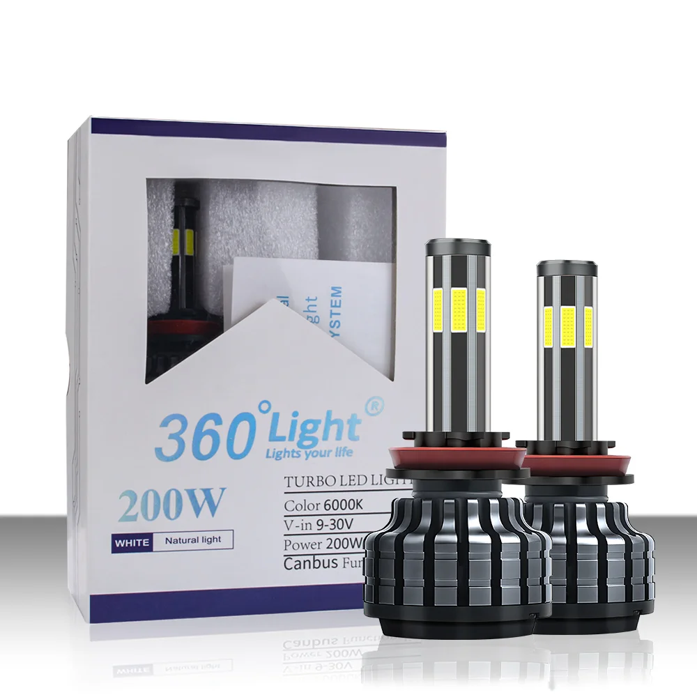 6000K 200W Car Light H8 H3 H7 H9 26000LM 9006 / HB4 9005 / HB3 H4 H11 h1 6/6 Super Bright Led Headlight Bulb Car Light 12V 12V