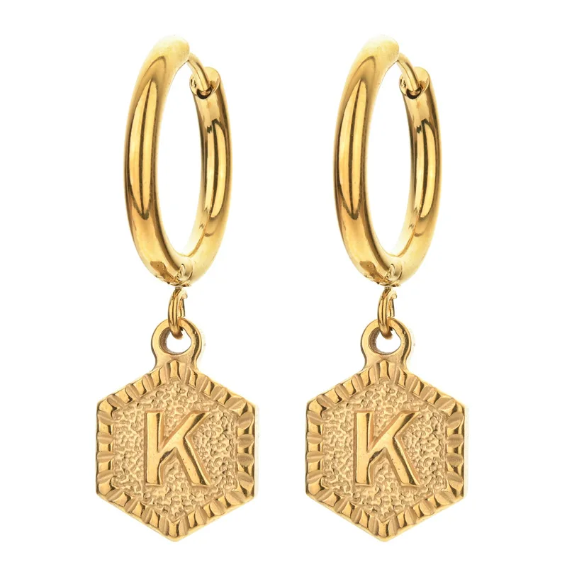 Hongtong A1-135 Stainless Steel Hexagon Minimalist 26 Letter High Quality Women Fashion Jewelry Pendant Earrings