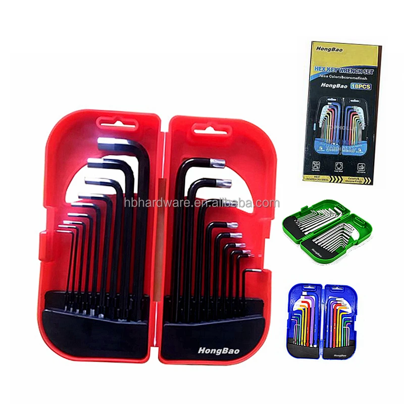 Hex Key Allen Wrench Set, SAE Metric Long Arm Ball End Hex Key Set Tools Kit Industrial Grade L Hex Key Set Plastic Box Packing