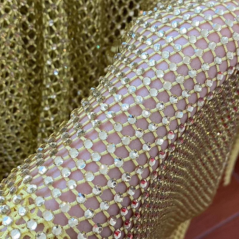 Hot Sale 100cmx120cm bling material clothes fabric Diamond Fishnet Crystal Mesh for Party Dress