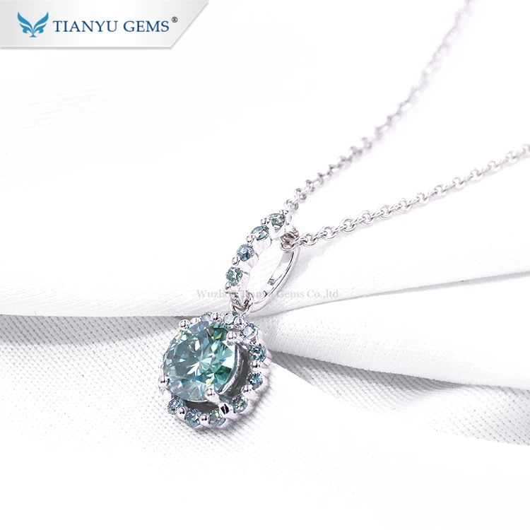 Tianyu Customized 14K 18K Solid White Gold Green Moissanite Diamond Pendant & Necklace