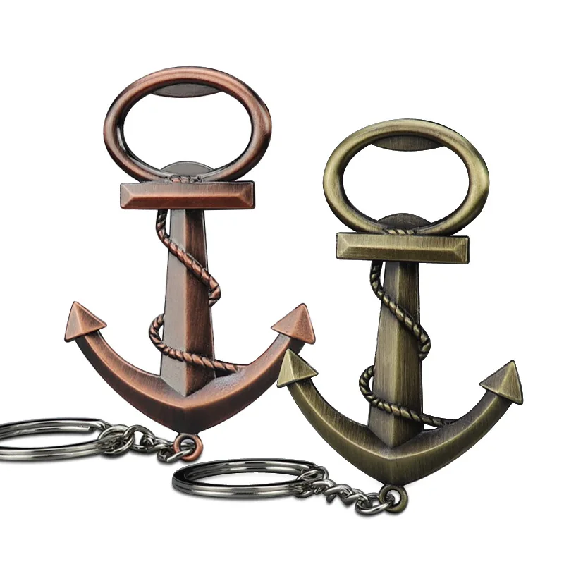 Wholesale Custom Creative Vintage Style Boat Anchor Beer Bottle Opener Keyring Metal Kedge Opener Keychain for Creative Gifts