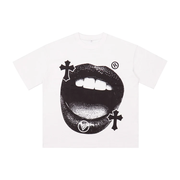 Custom logo screen printed black unisex 220 gsm white cotton tshirts
