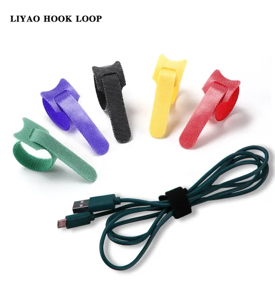 Liyao 12 мм * 200 мм многоразовая офисная проволока с цветным принтом логотипа с крючком и петлей кабельная стяжка