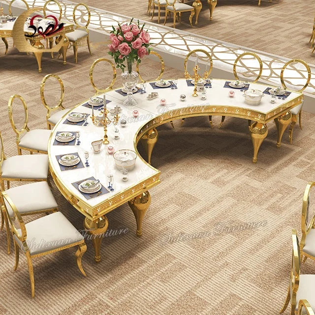 Half moon stainless steel furniture mdf wedding restaurant tables and chairs