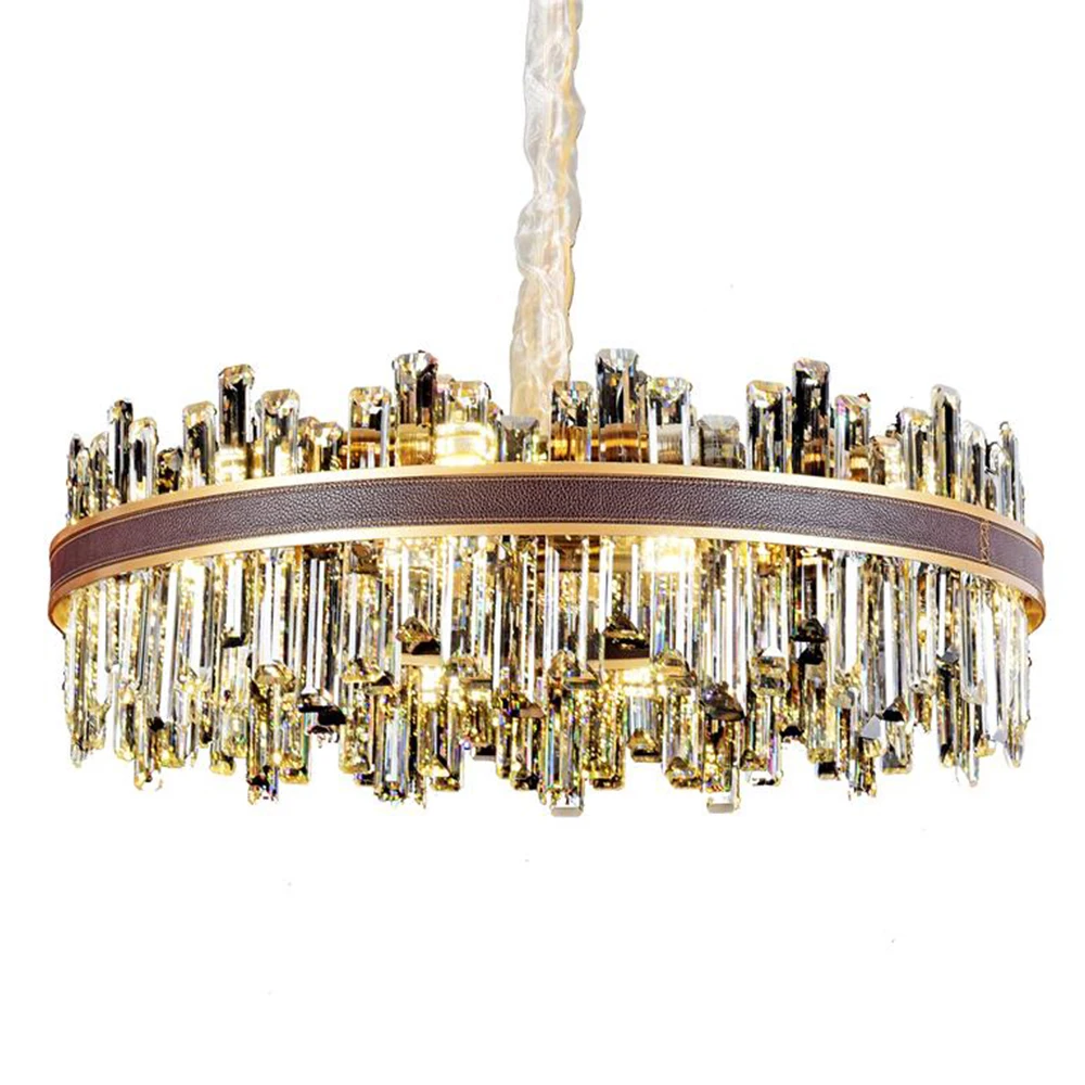 
European modern hotel gold round big crystal iron luxury ceiling LED chandelier 