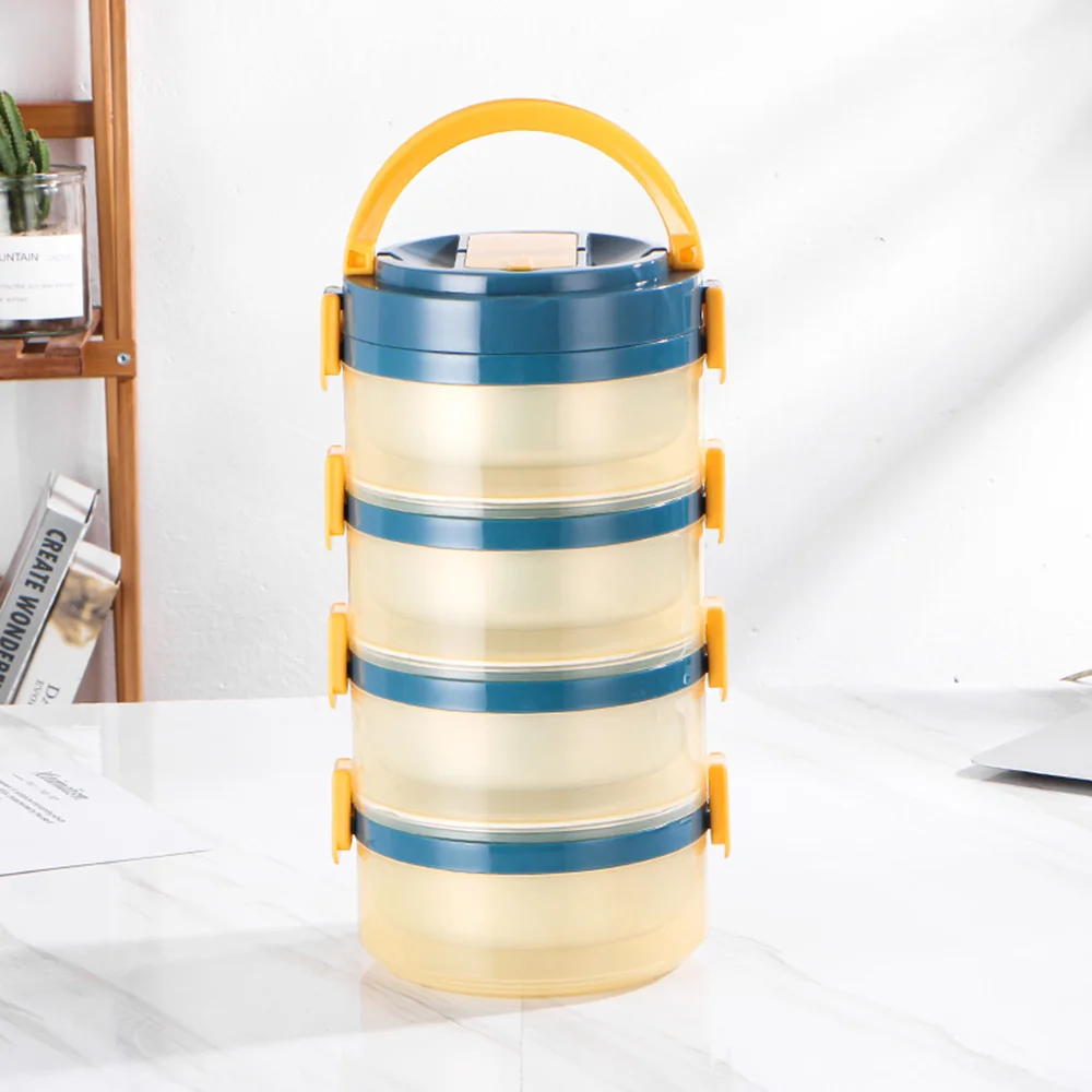 Stackable stainless steel tiffin carrier 2/3/4 layers round insulated food container with handle