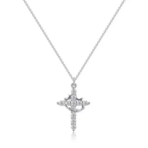 2024 Fashion 14K/18K Genuine Gold Plated Brass Crown Cross Necklace Dainty Zircon Cross Pendant Necklace for Women