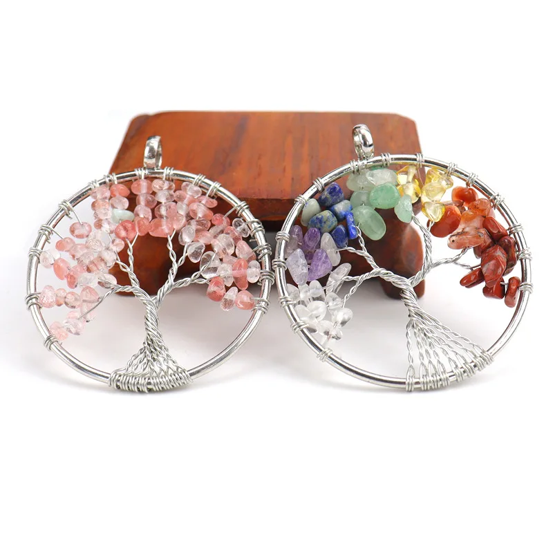 Tree of Life Pendant Necklace 7 chakras handmade with copper wire winding