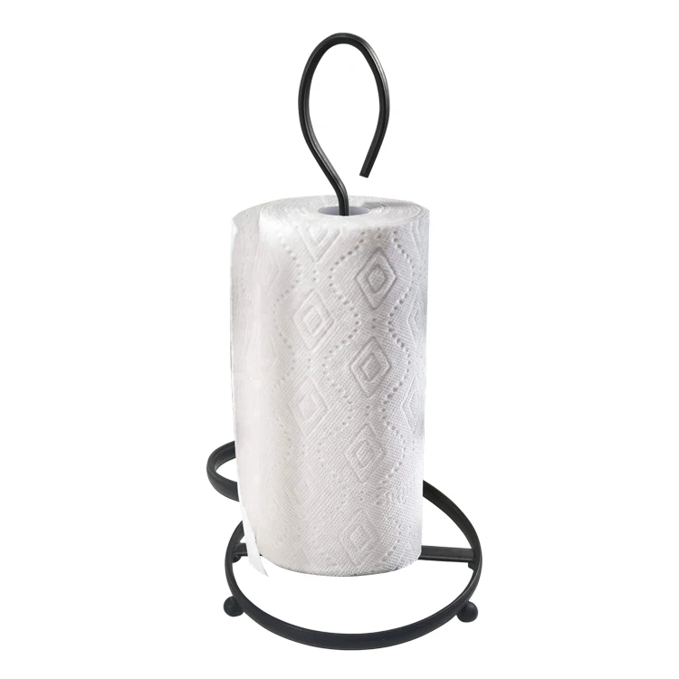 Vintage Sprial Wire Black Desktop Tisse Roll Paper Towel Stand Holder Metal Flat Iron Paper Towel Stand For Modern Home Decor