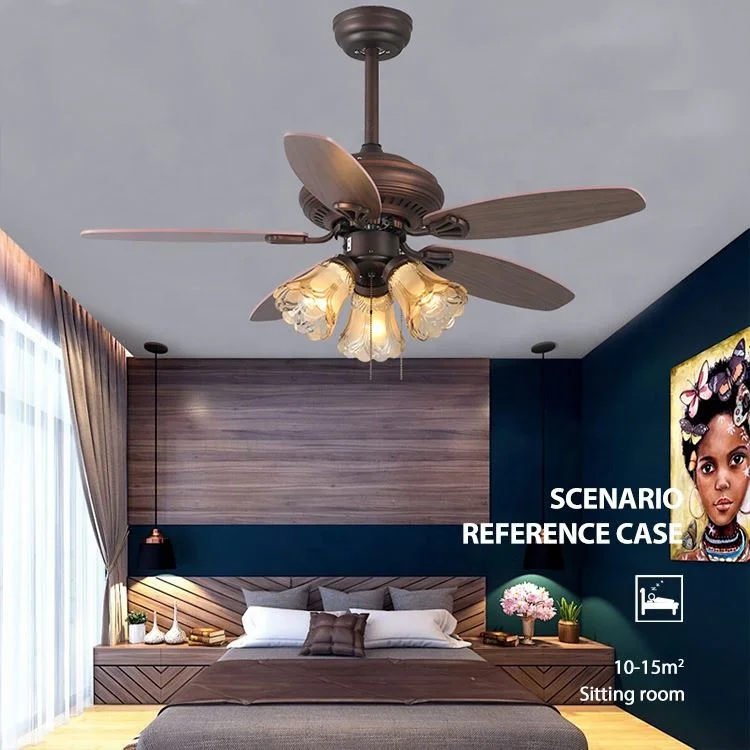 Retro Style Electric Ceiling Fan With Light Plywood E27 Remote Control Ceiling Lamp
