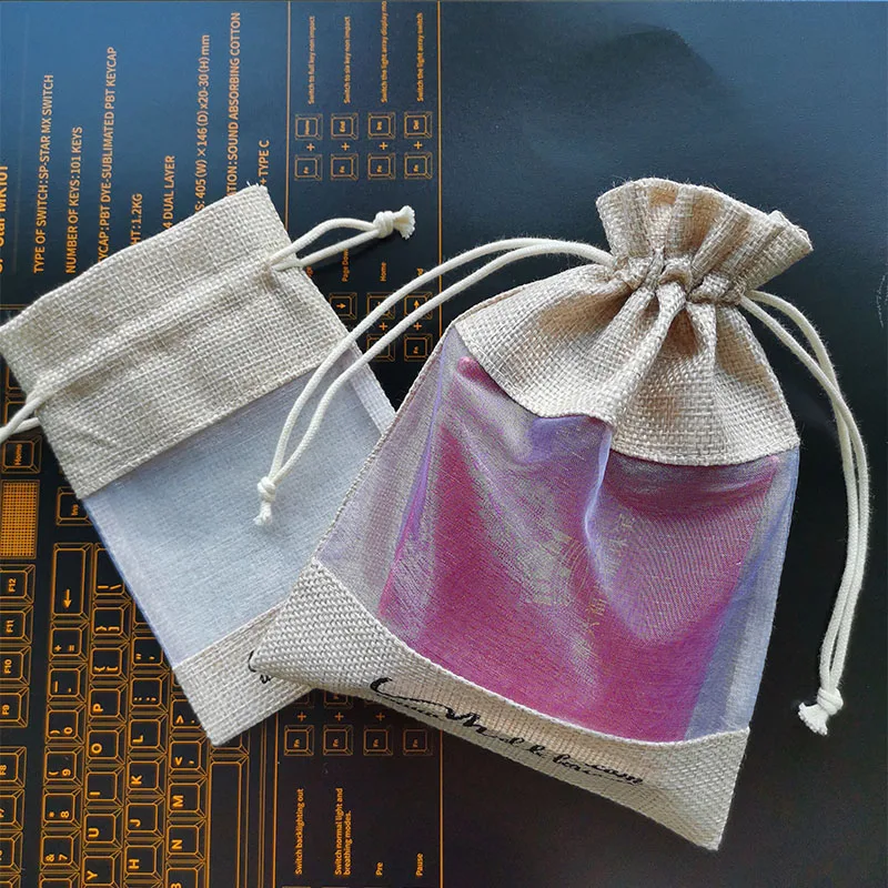 Wholesale custom logo printed drawstring jute bag pouch natural burlap Linen hessian drawstring bag