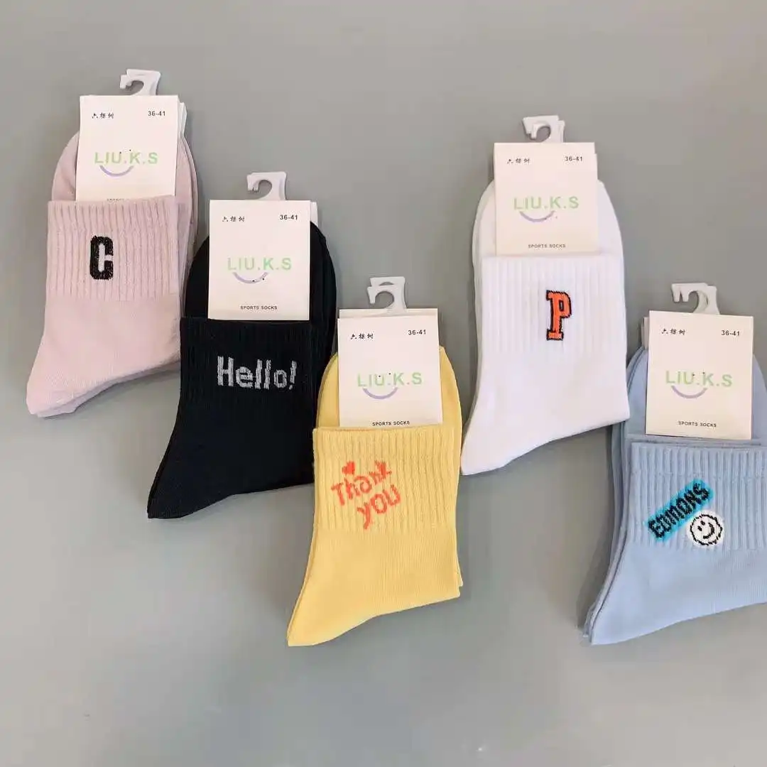 HY-1961 Wholesale Stocked  Crew Socks Women Girl  Mixed Colors Randomly Woman Stockings with low price