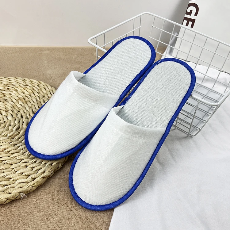 Роскошные одноразовые Тапочки для гостевой комнаты, ванны, спа, голубые заготовки с сублимационной печатью, льняная подошва, тапочки для гостиниц после вечеринки с пользовательским логотипом