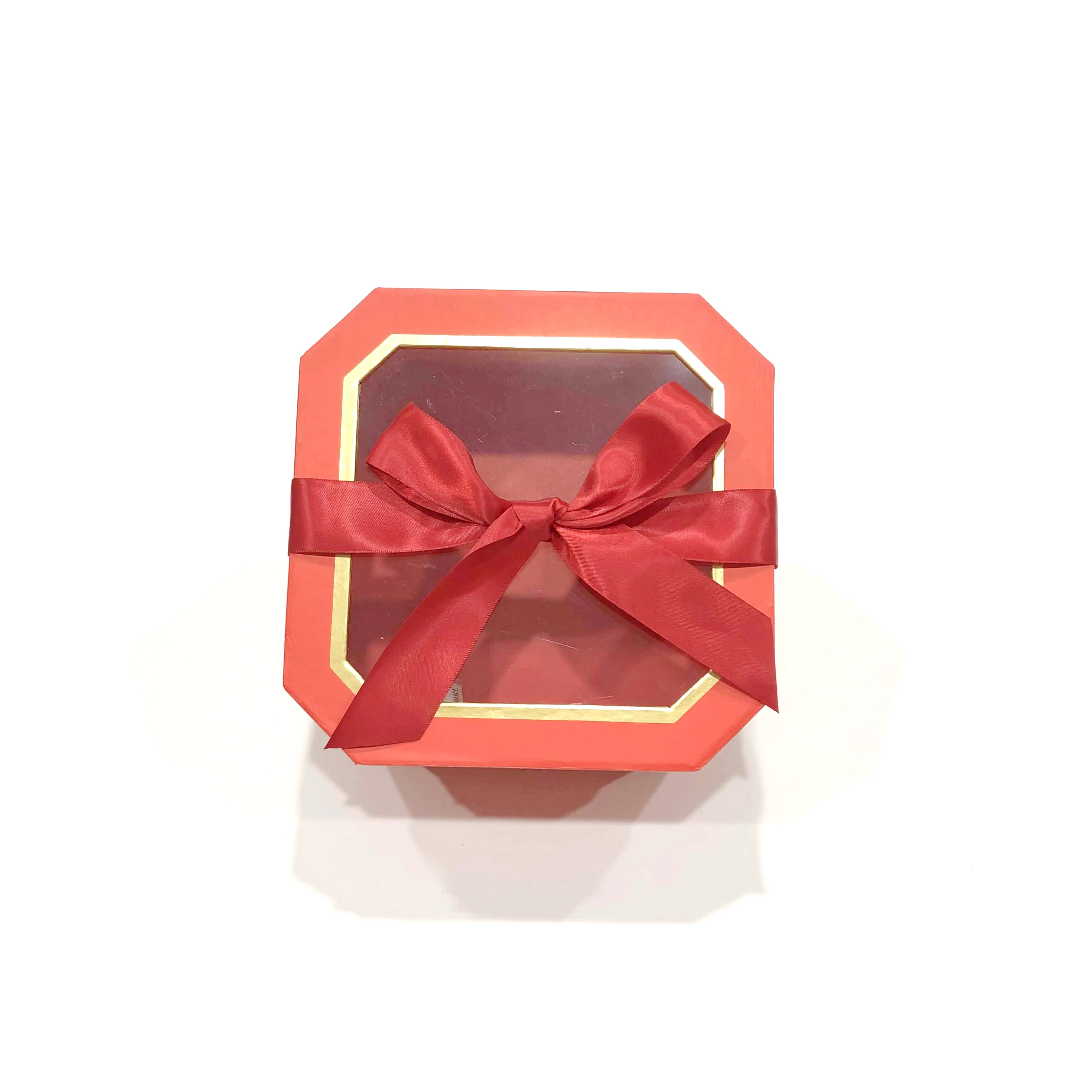 Printing gift paper boxes wholesale cardboard flower gift box customized with red color ribbon closure and window