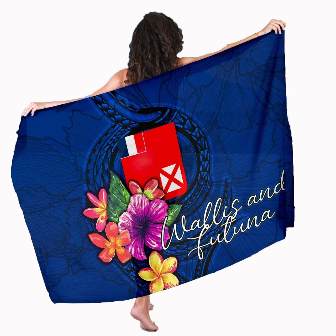 Custom Logo/Image Sarong Wallis and Futuna Polynesian Cover Ups Wrap Floral Seal Blue Print Sarongs Pareos Bikini Beach Swimsuit