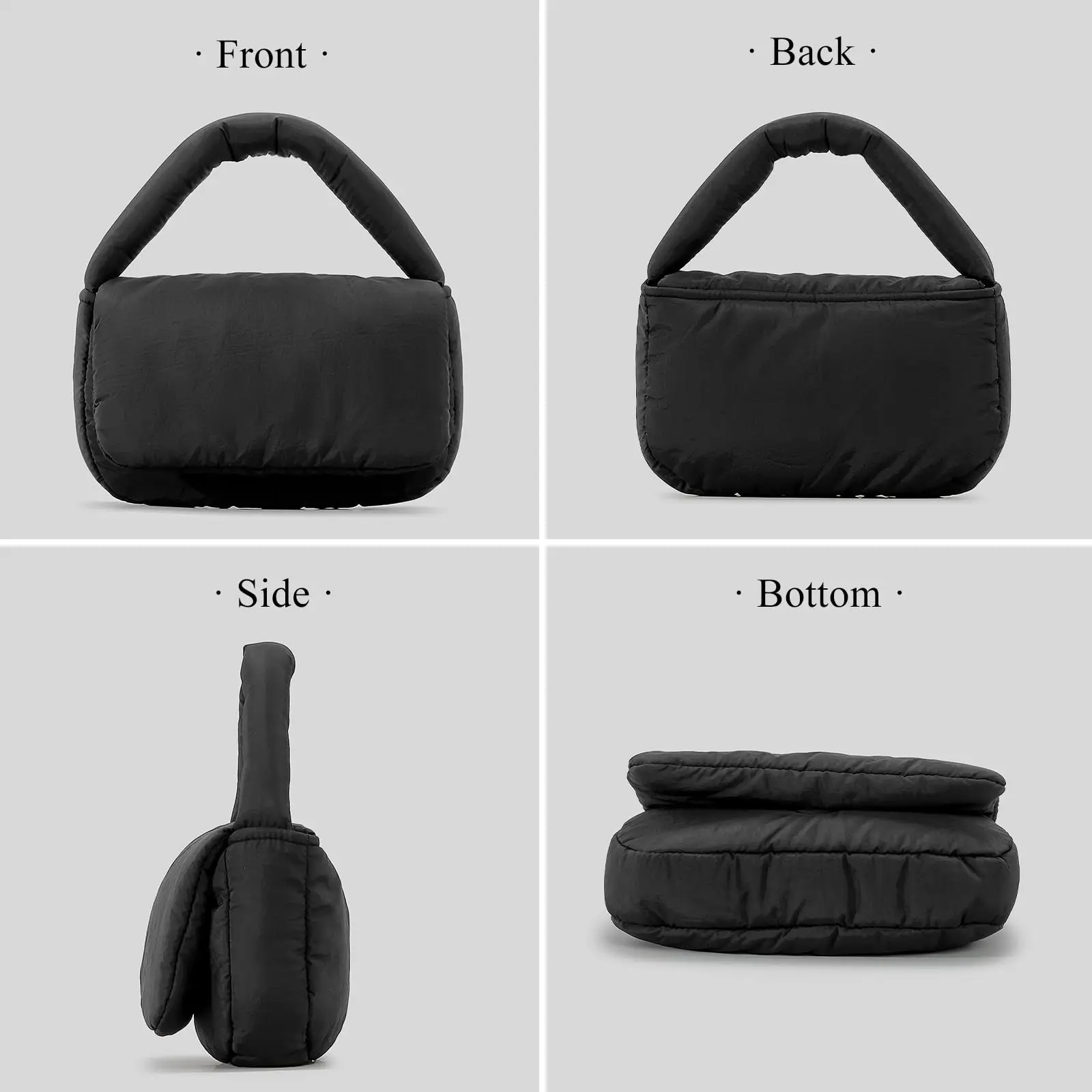 Custom Black Nylon Puffer Tote bag Padded quilted Casual  Puffy Handbag large carryall Bucket Bag For Women