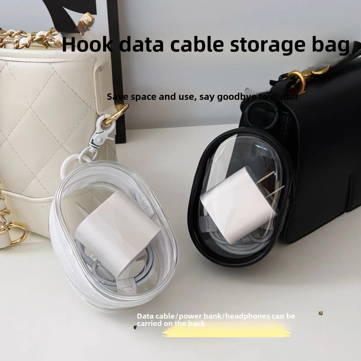 Portable Outing Storage Box Bag Transparent Winding Handy Data Cable Charger for Mobile Phones Headphones Made Straw Plant Fiber