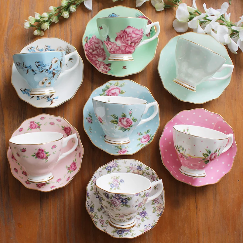 High quality new european eco-friendly fine bone china hotel coffee cup set for flower gold decoration