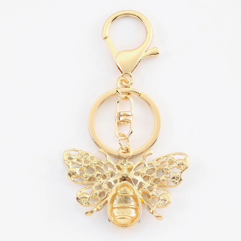 Rhinestone Little Bee Keychain Bumble Bee Sparkling Keyring Animal Key Chain Decor in A Box for Bag Purse Wallet