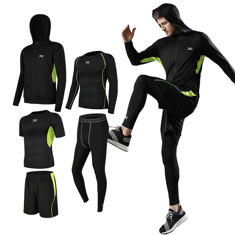 
Free Match Style 5 Piece Compression Gym Tights Suits Sportswear mens fitness clothing 