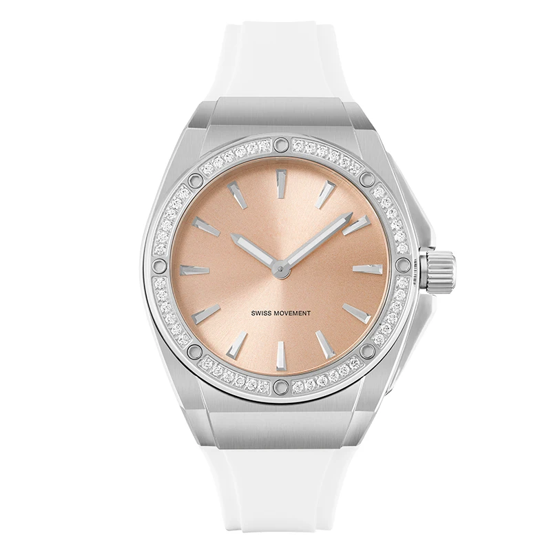 Hiqh quality cool ice blue sunray dial branded your own logo fashion women wrist watch with stainless steel case U2972L